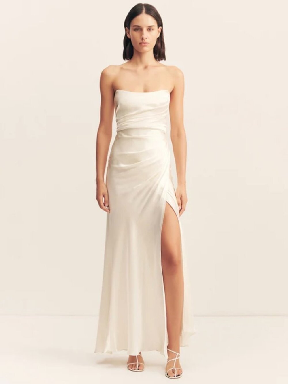 New with Tags - Shona Joy La Lune Cumulus Silk Strapless Corset Gown - Ivory
